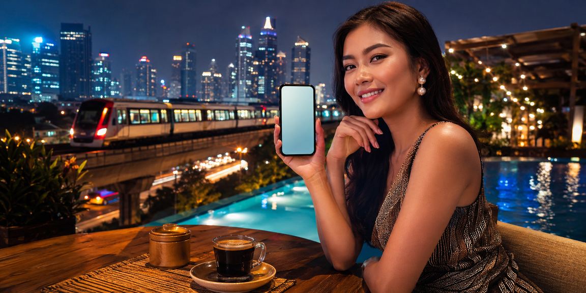 Pengguna Indonesia menikmati sesi casino dari laptop sambil ngopi di kafe lokal